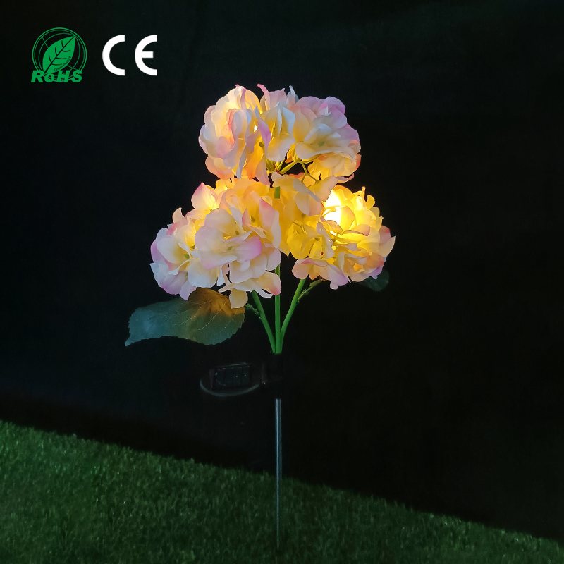 Solar LED Hydrangeas Simulate Flower Post Lights for Fence Garden Decoration
