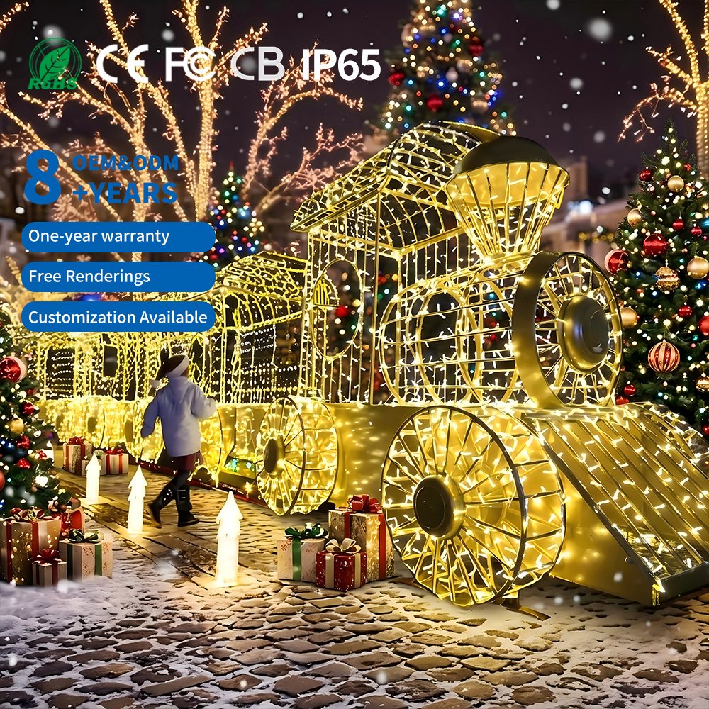 IP65 Customized Giant 3D Christmas Train Shape Light Show Landscape High CRI