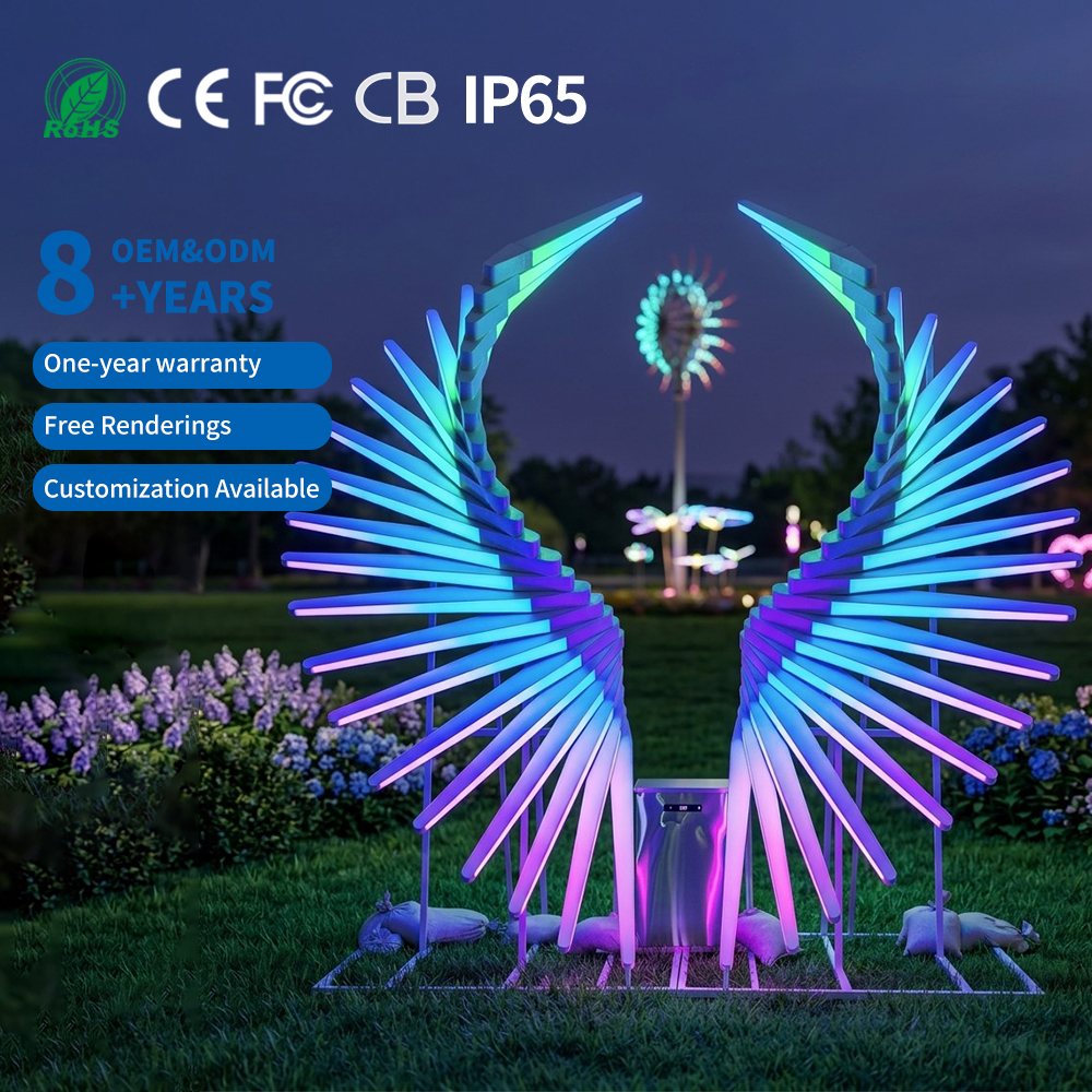 Customized 3D Angel Wings LED Induction Light IP65 Interactive Human Body Landscape