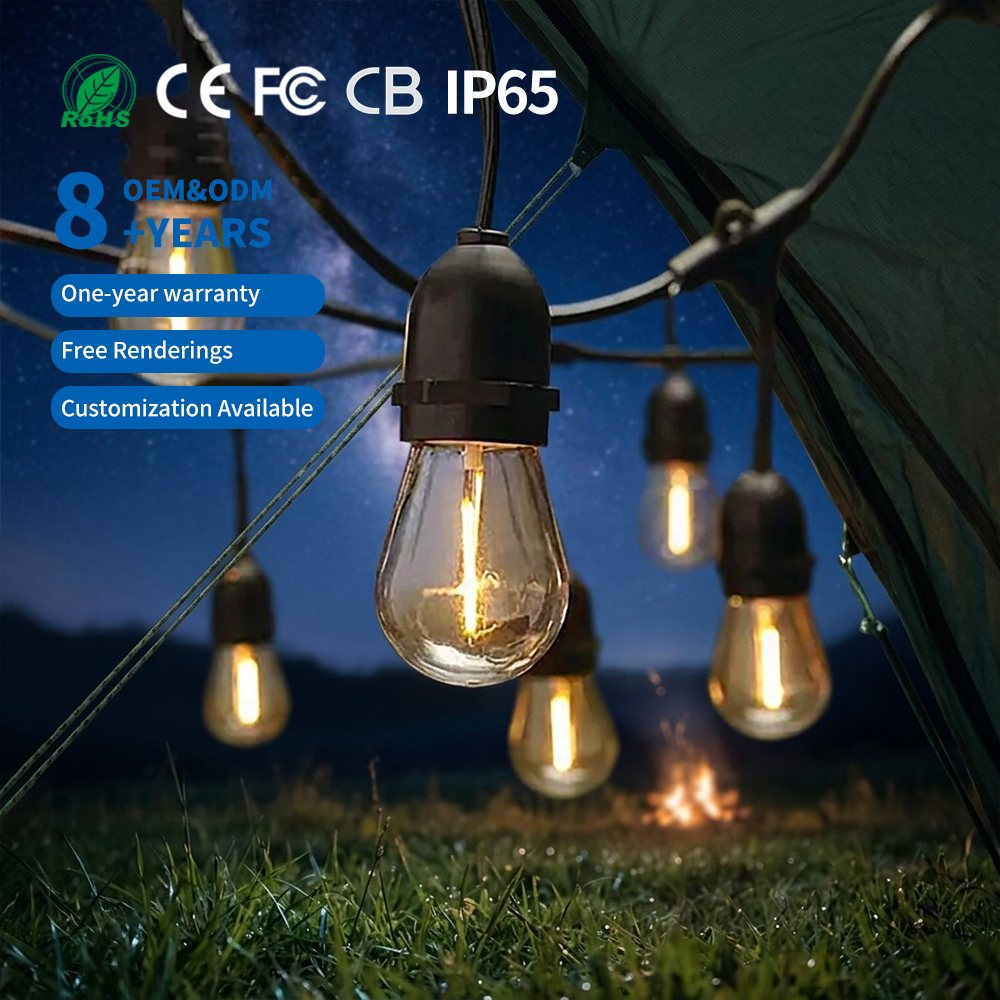S14 Solar IP65 LED Black Patio Garden Lights String Wedding Christmas Parties