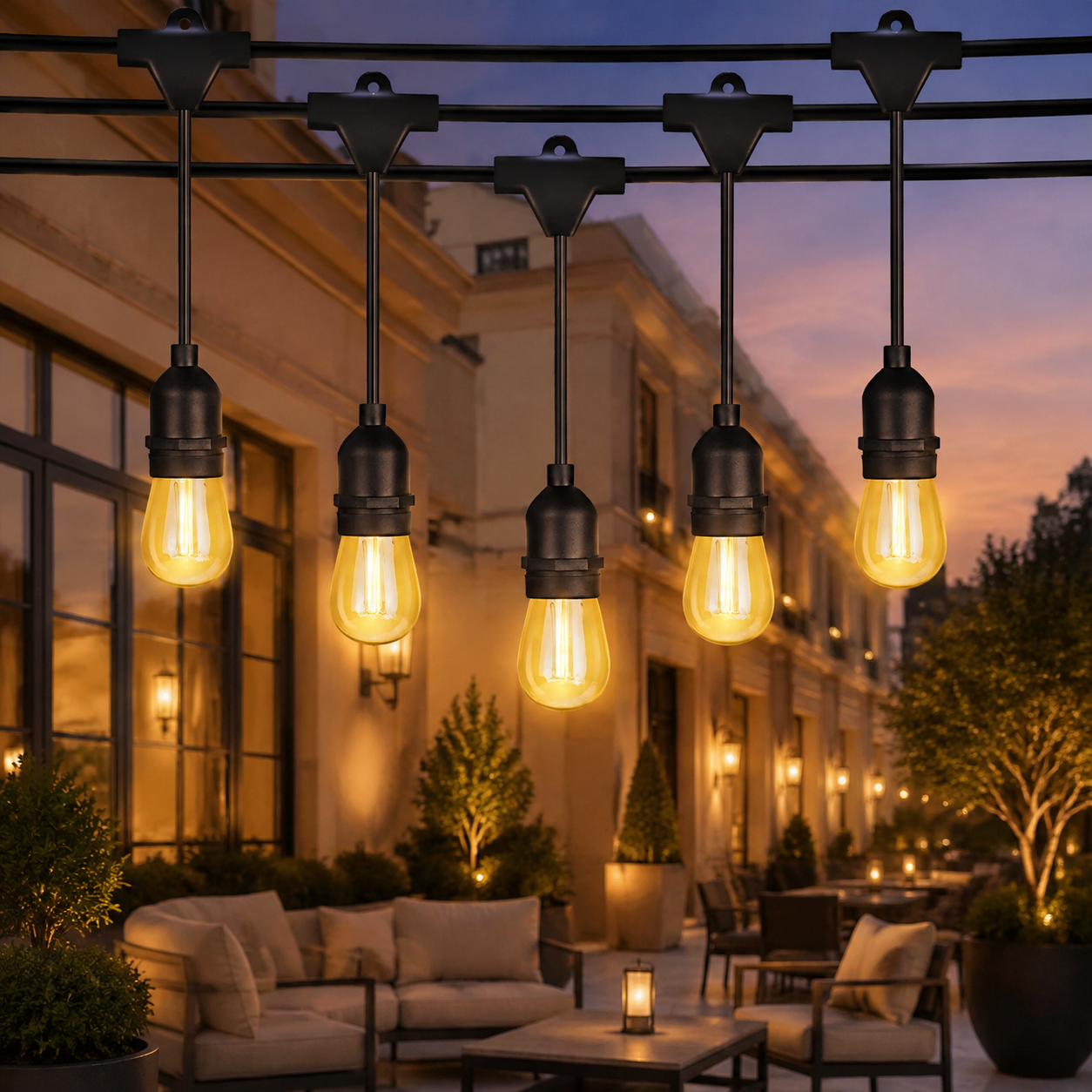 IP65 S14 Double-Filament Outdoor String Lights with E27 Holders IP65 S14 Double-Filament Outdoor String Lights with E27 Holders