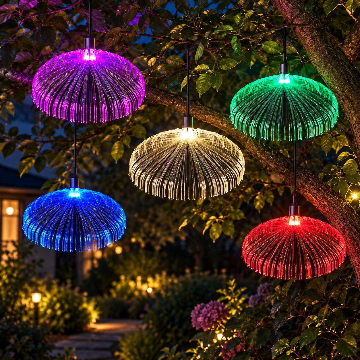Fiber Optic Jellyfish Hanging Light for Garden Displays Fiber Optic Jellyfish Hanging Light for Garden Displays
