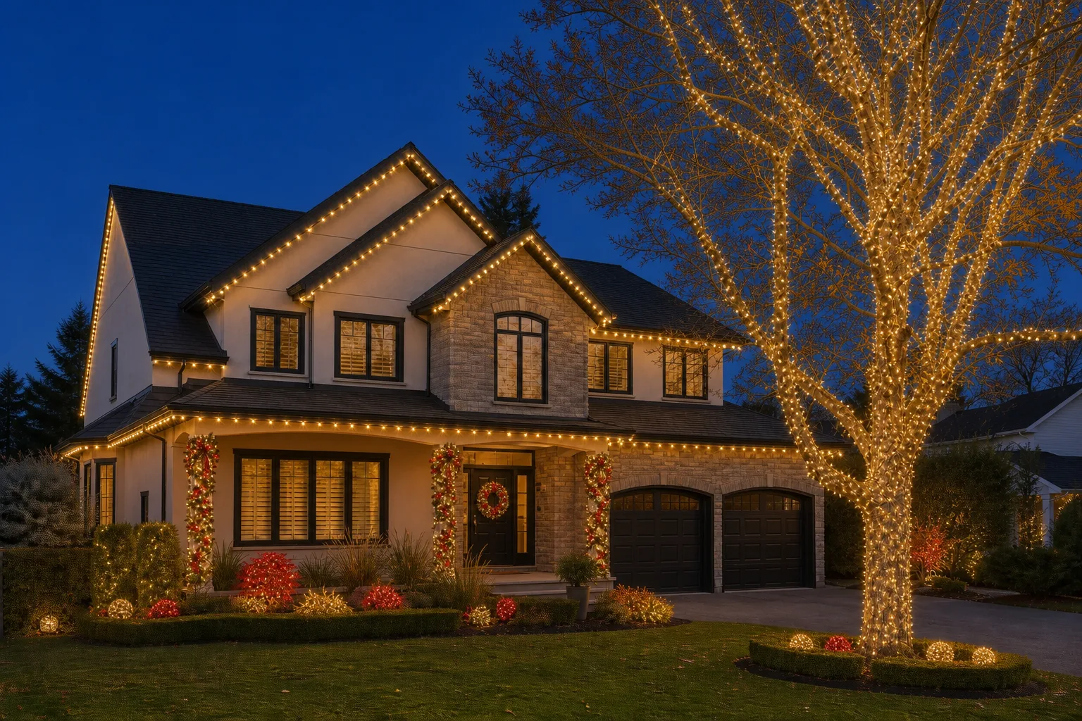 Red and gold Christmas lighting concept